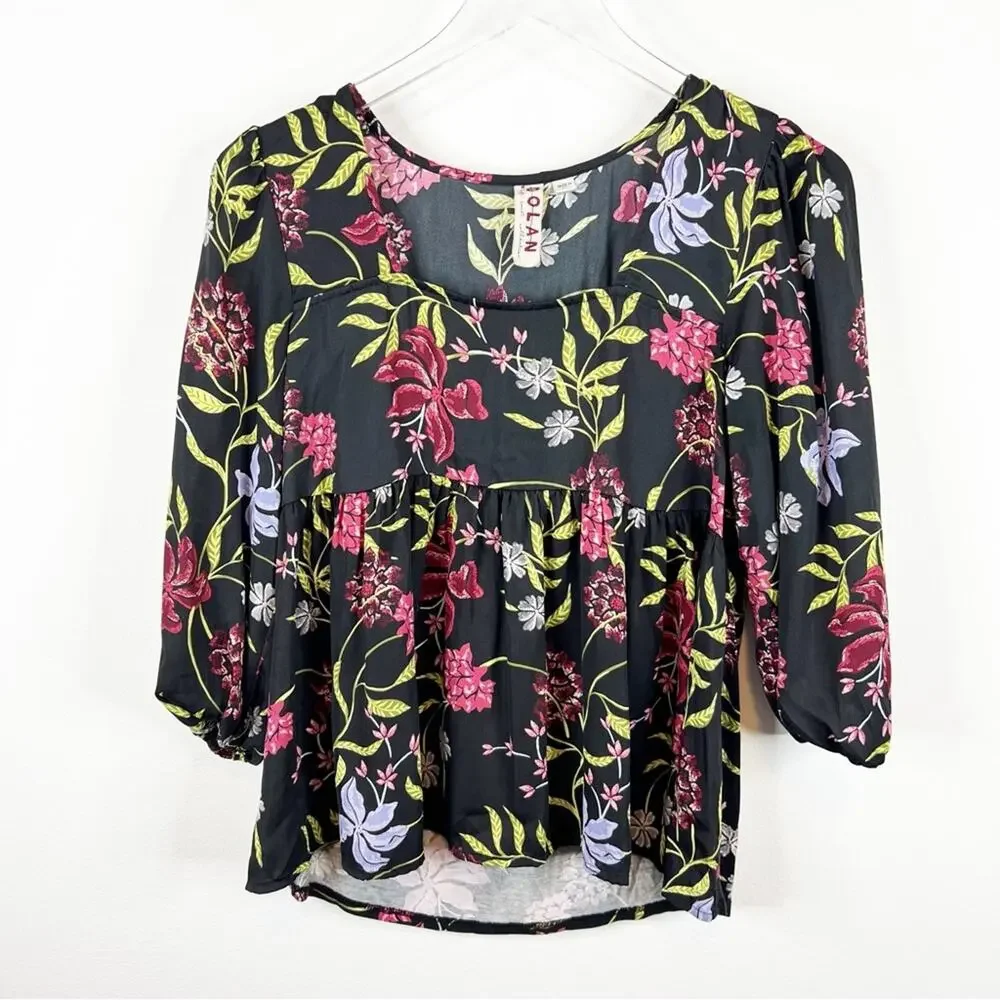 Anthropologie Dolan Cherie Floral Satin Babydoll Blouse Women's‎ XS Cottagecore